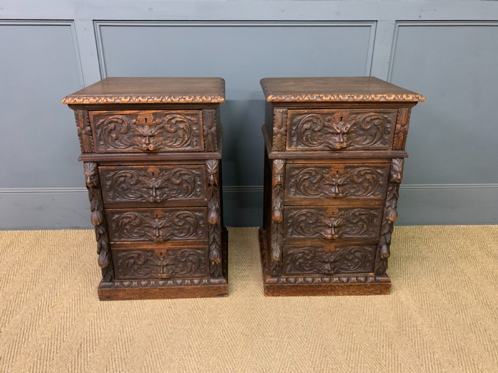 Pair of Victorian Carved Oak Bedside Chests View III
