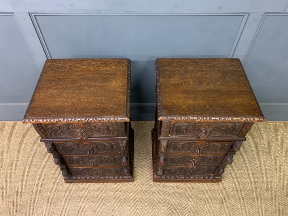 Pair of Victorian Carved Oak Bedside Chests View IV