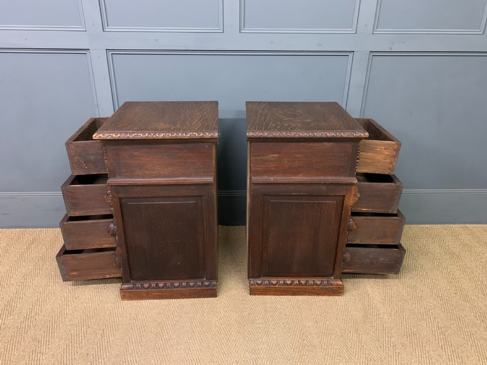 Pair of Victorian Carved Oak Bedside Chests View V