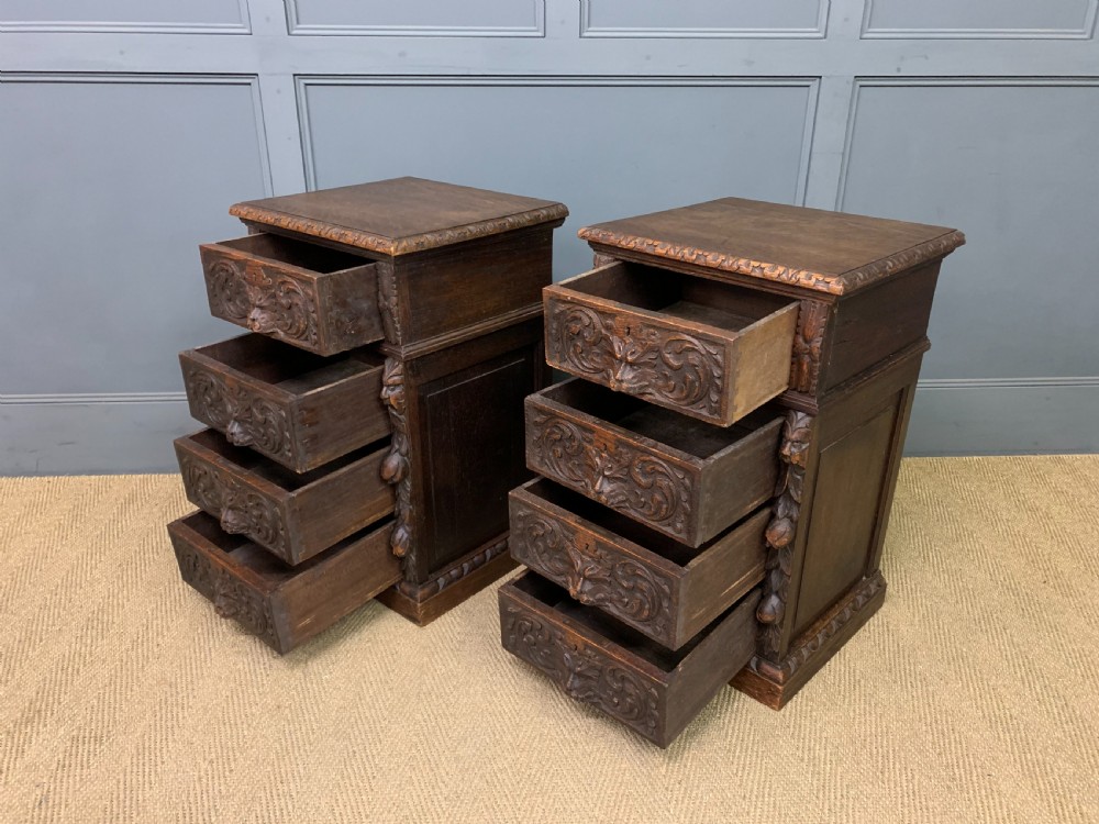 Pair of Victorian Carved Oak Bedside Chests View VI