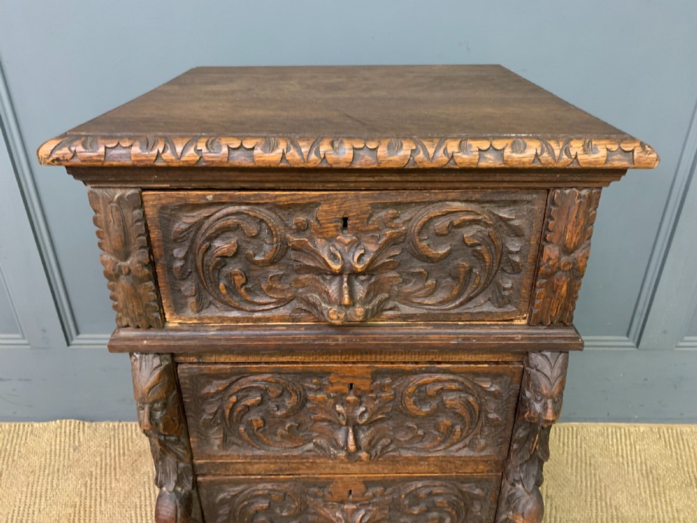 Pair of Victorian Carved Oak Bedside Chests View VII