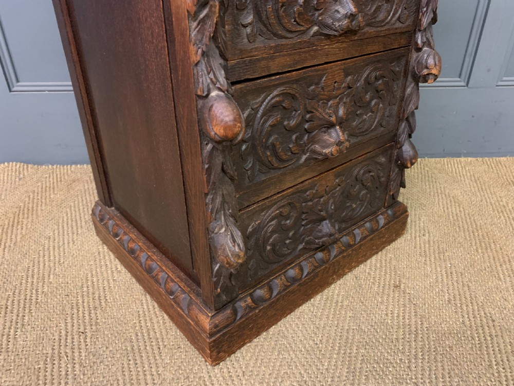 Pair of Victorian Carved Oak Bedside Chests View IX