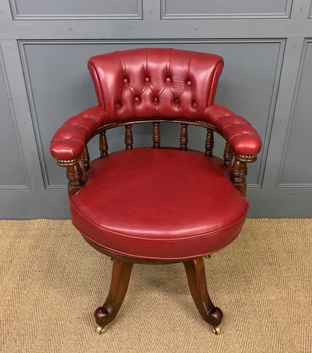 Victorian Leather Upholstered Revolving Desk Chair