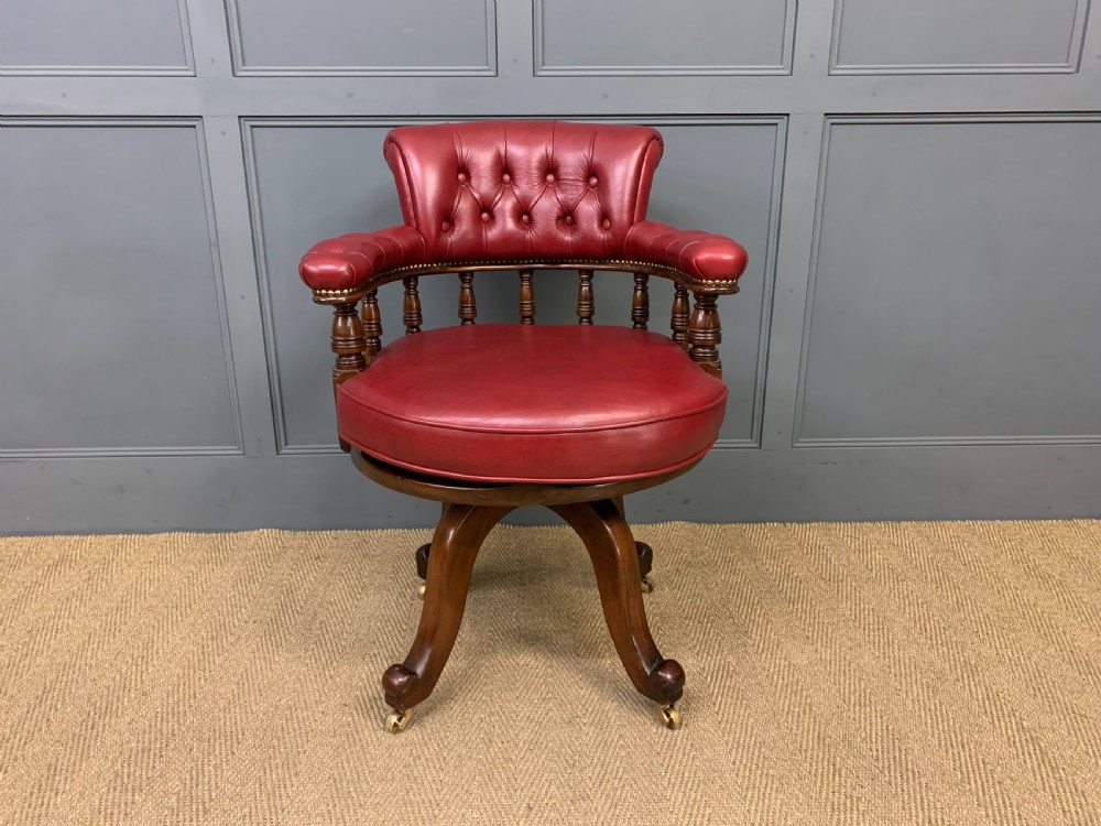 Victorian Leather Upholstered Revolving Desk Chair View II