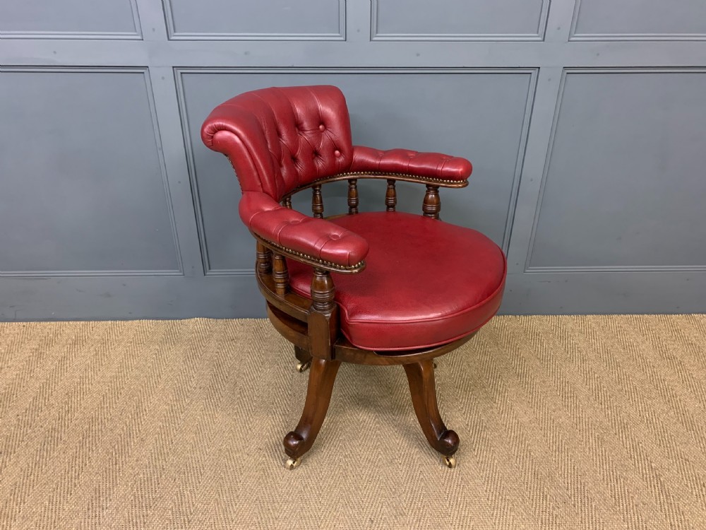 Victorian Leather Upholstered Revolving Desk Chair View VI