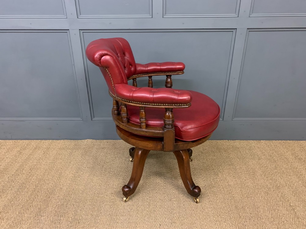 Victorian Leather Upholstered Revolving Desk Chair View IX