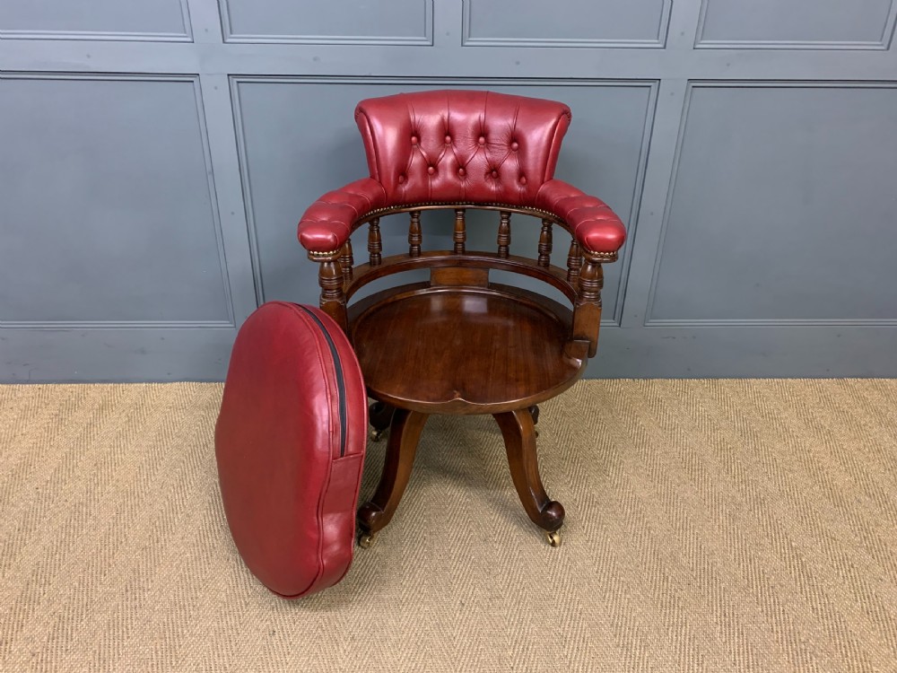 Victorian Leather Upholstered Revolving Desk Chair View XIV