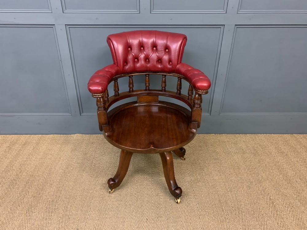 Victorian Leather Upholstered Revolving Desk Chair View XV