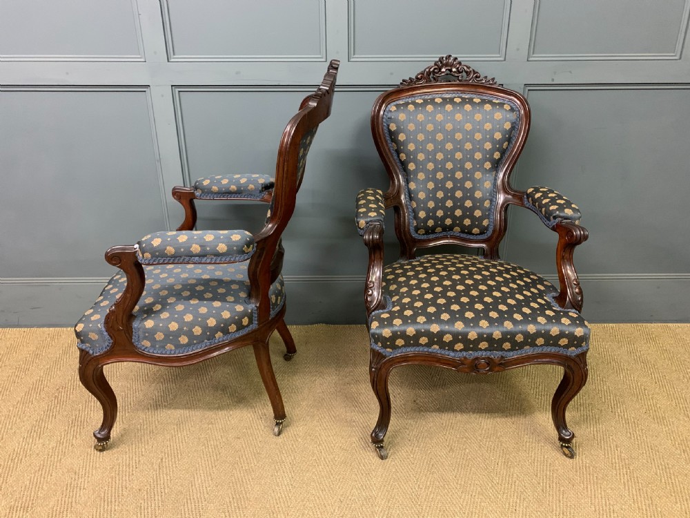 Pair of 19th Century French Rosewood Armchairs View V