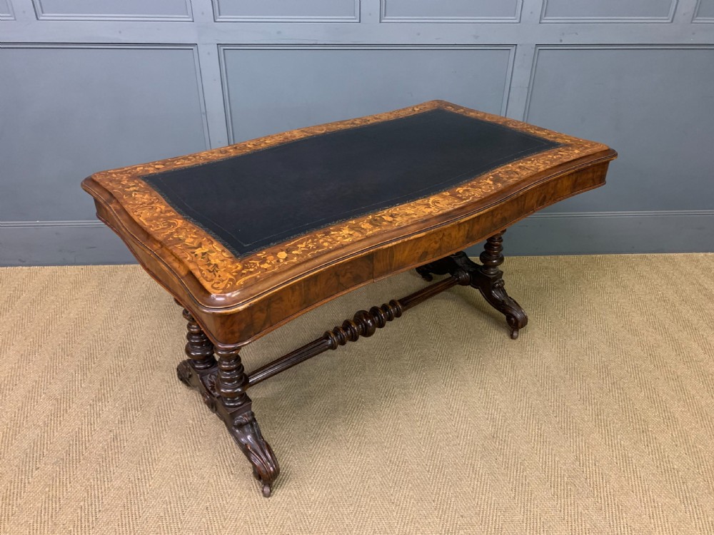 Victorian Floral Marquetry Burr Walnut Writing Table