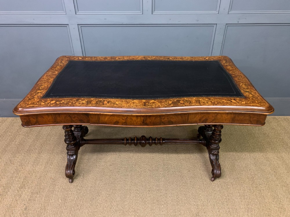 Victorian Floral Marquetry Burr Walnut Writing Table View II