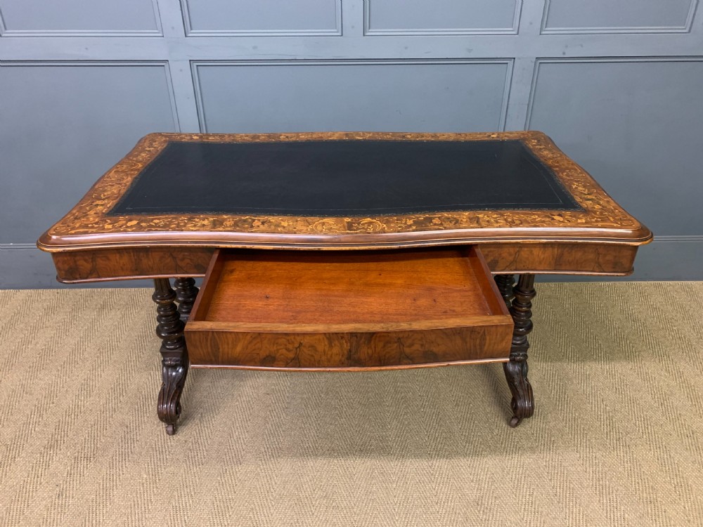 Victorian Floral Marquetry Burr Walnut Writing Table View V