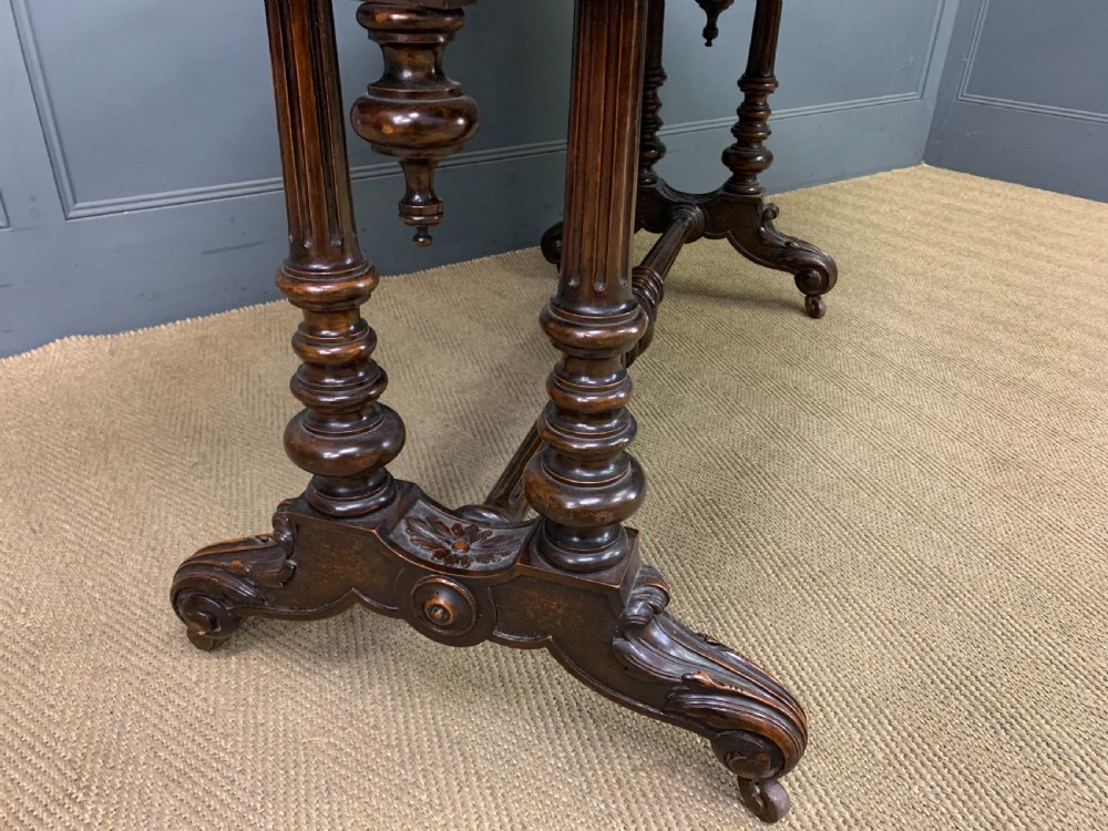 Victorian Floral Marquetry Burr Walnut Writing Table View IX