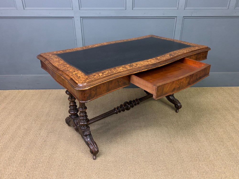Victorian Floral Marquetry Burr Walnut Writing Table View X