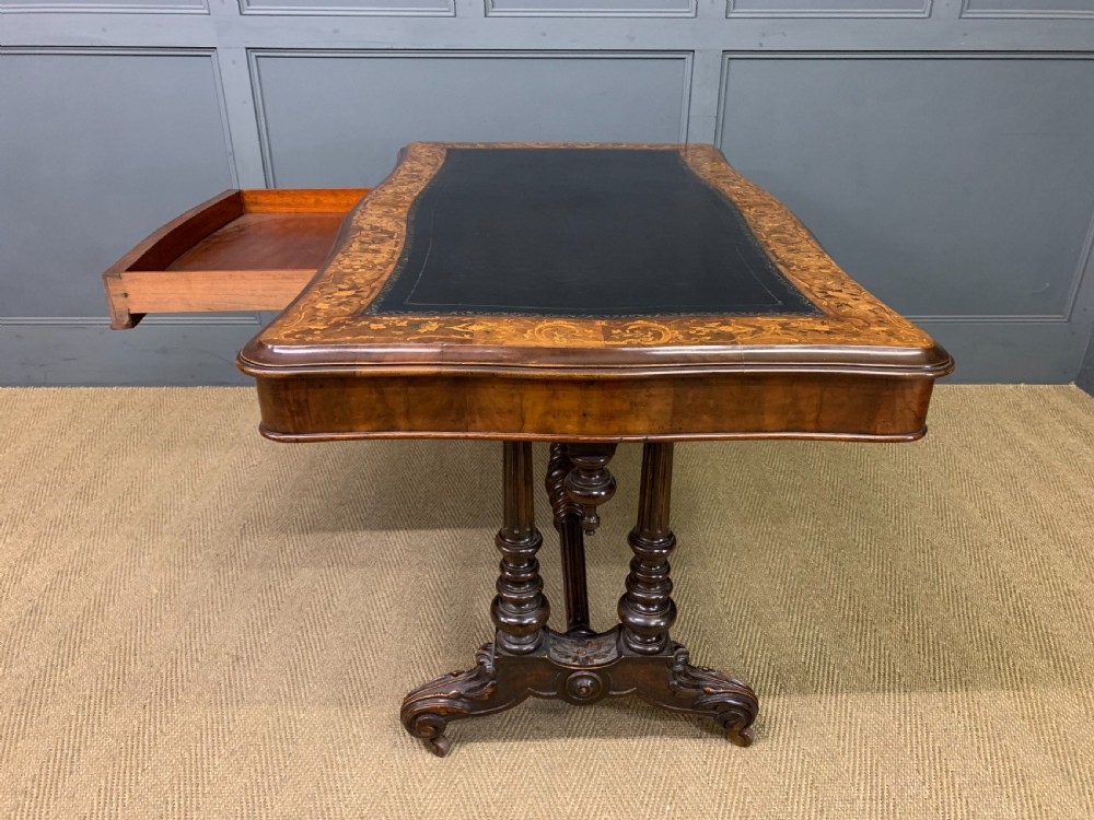 Victorian Floral Marquetry Burr Walnut Writing Table View XII