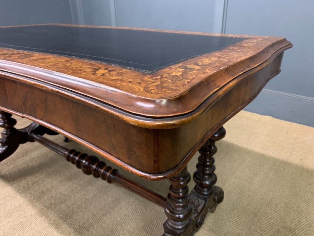 Victorian Floral Marquetry Burr Walnut Writing Table View XVI