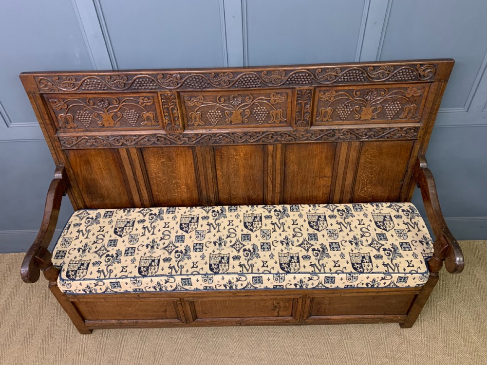 Large 18th Century Carved Oak Settle View III