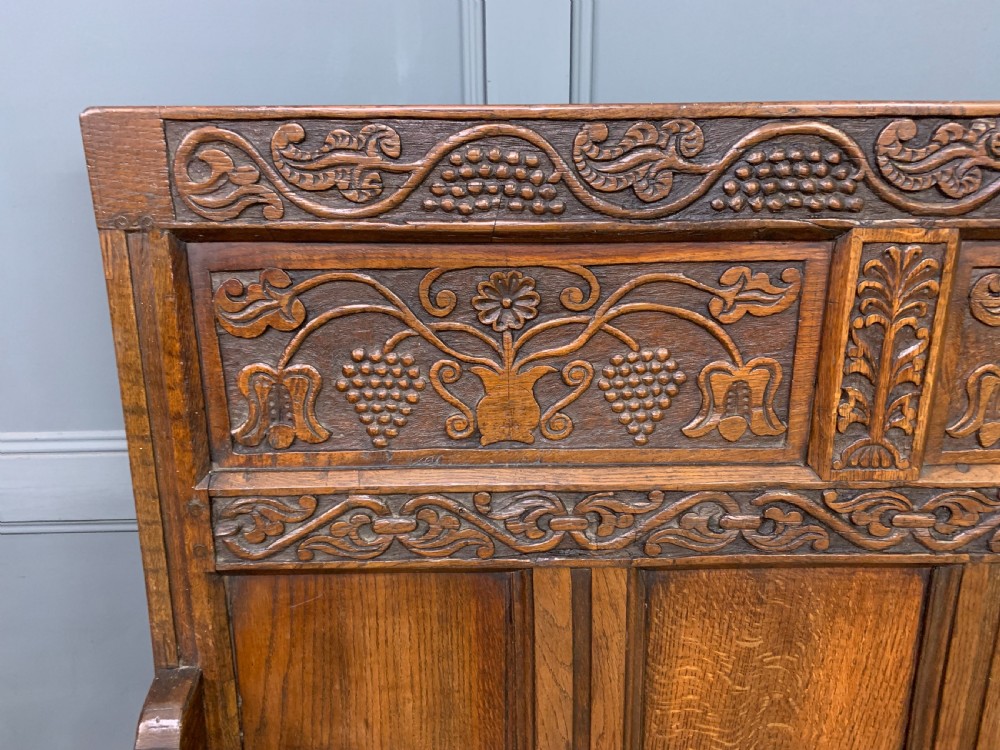 Large 18th Century Carved Oak Settle View IV