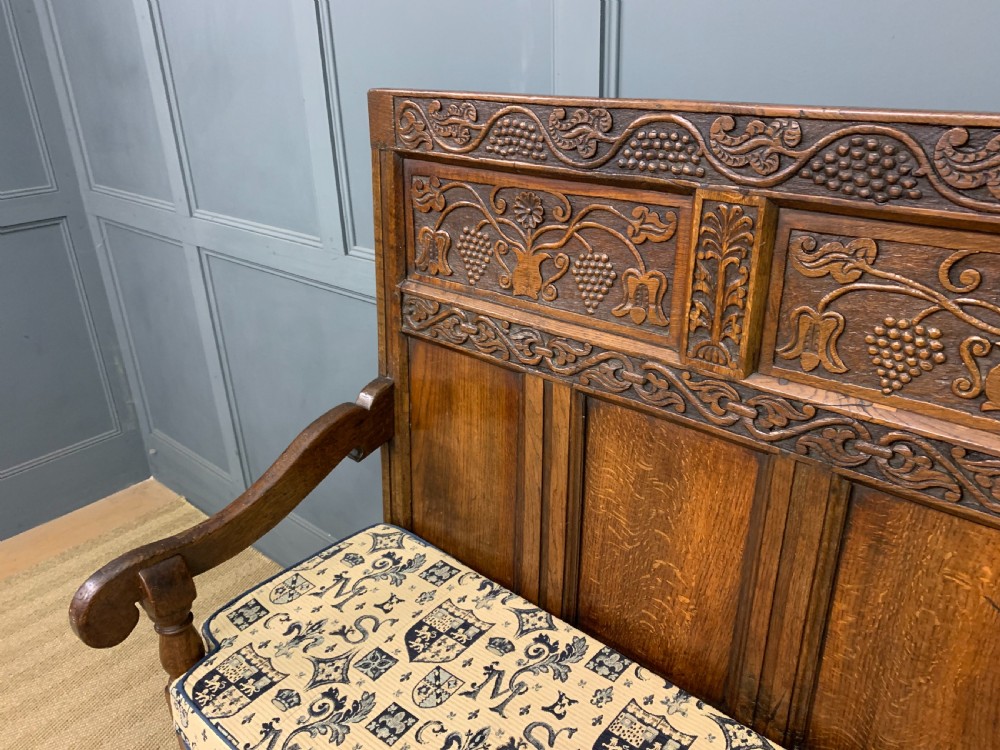 Large 18th Century Carved Oak Settle View V
