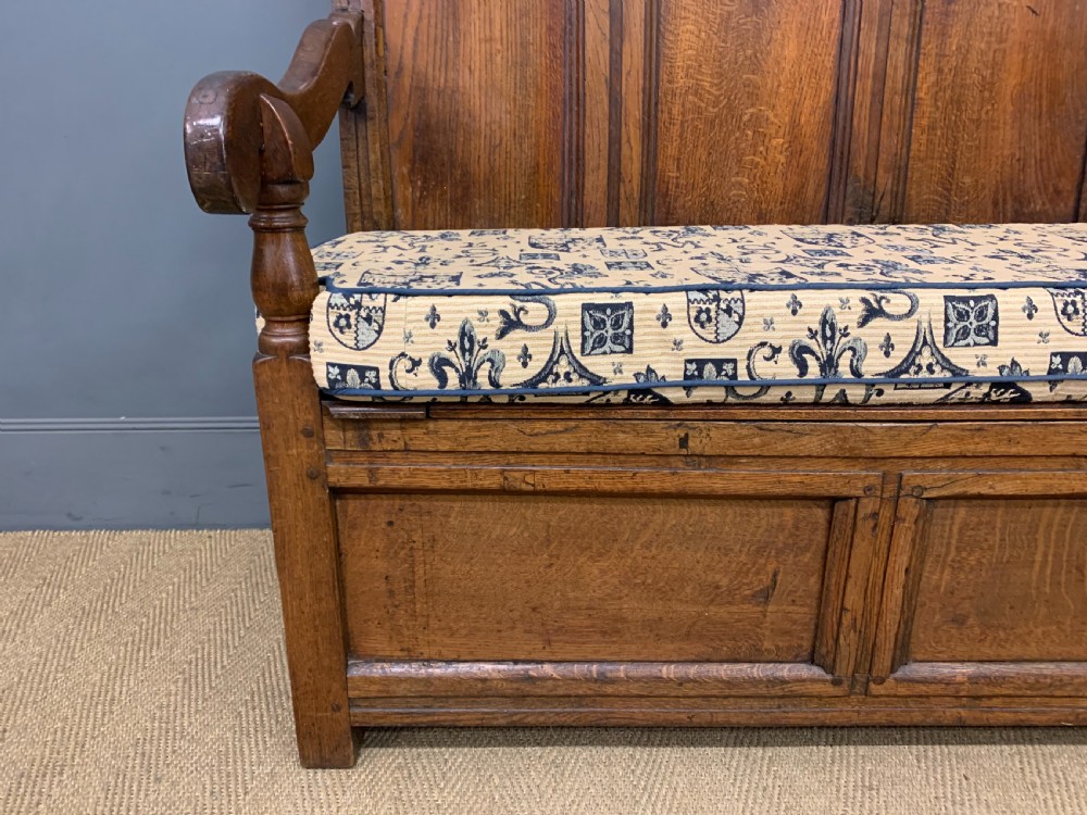 Large 18th Century Carved Oak Settle View VI