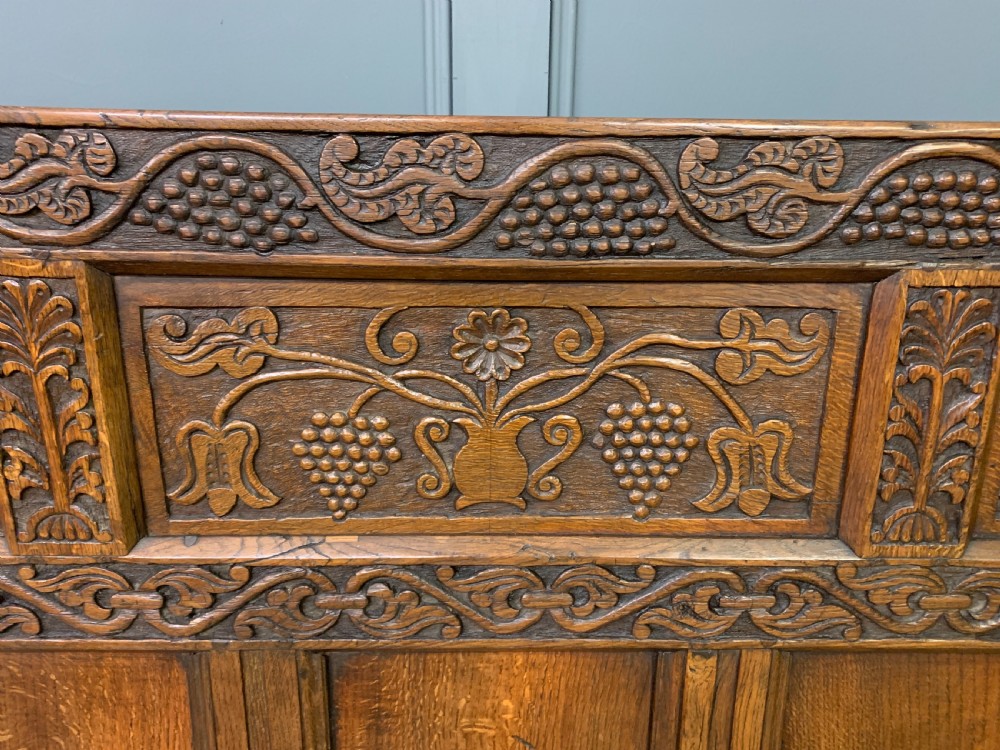 Large 18th Century Carved Oak Settle View VII
