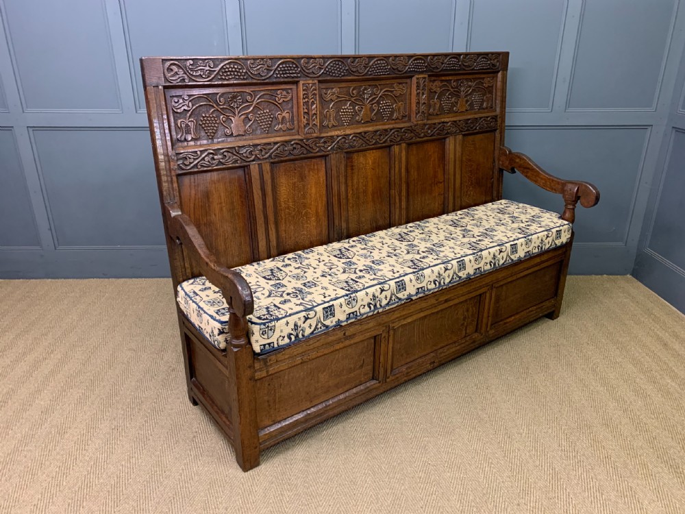 Large 18th Century Carved Oak Settle View VIII