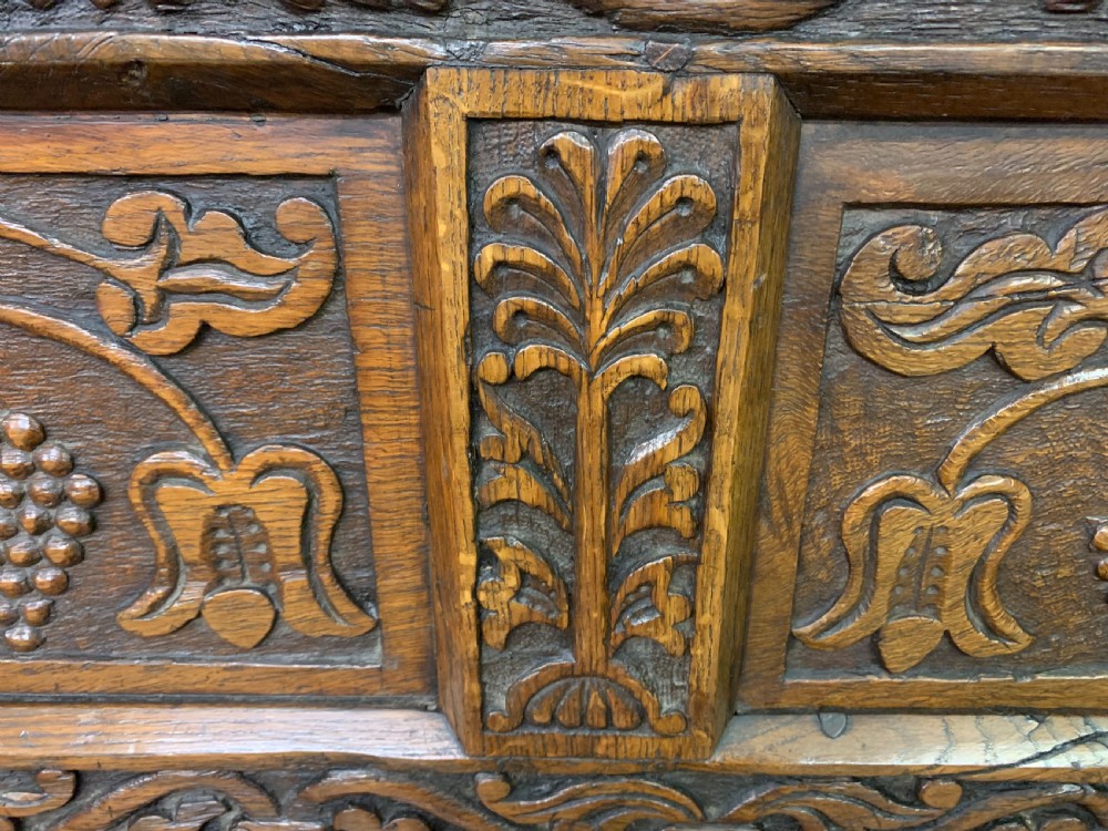 Large 18th Century Carved Oak Settle View XIX