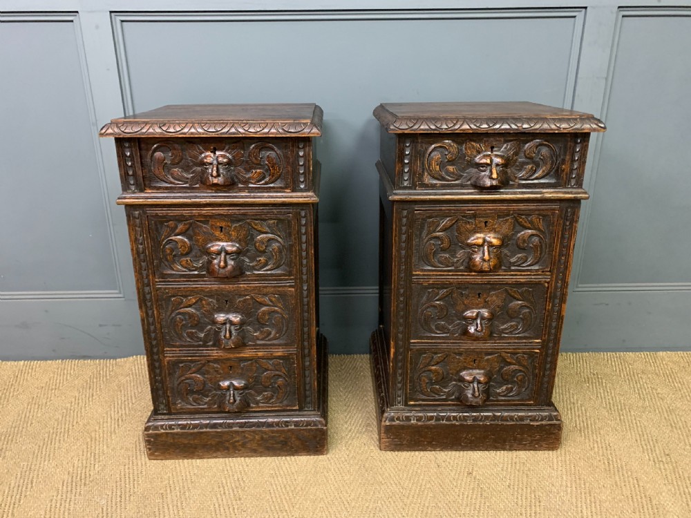 Pair of Victorian Carved Oak Bedside Chests View II