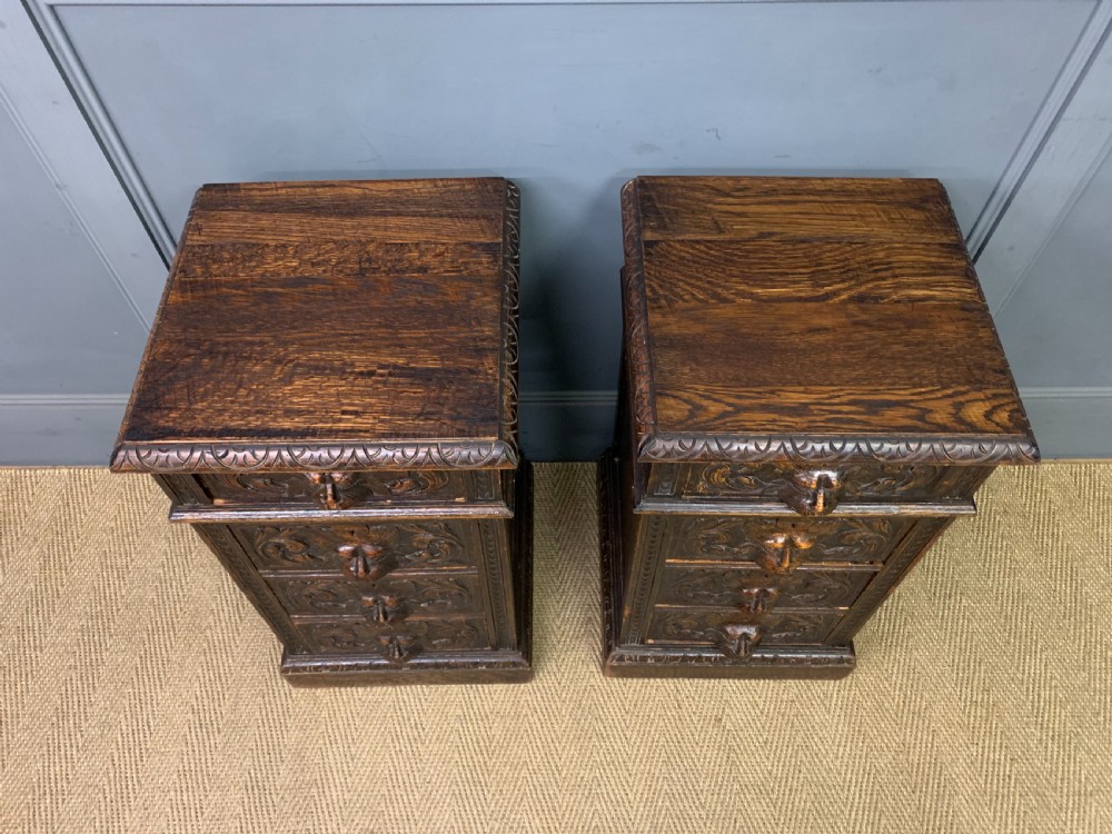 Pair of Victorian Carved Oak Bedside Chests View III