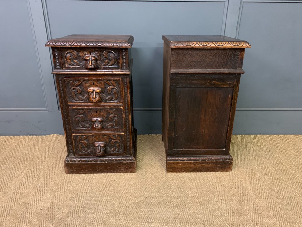 Pair of Victorian Carved Oak Bedside Chests View IV