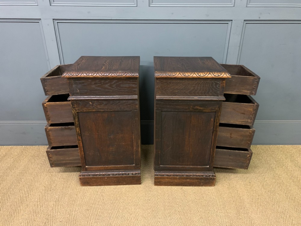 Pair of Victorian Carved Oak Bedside Chests View V