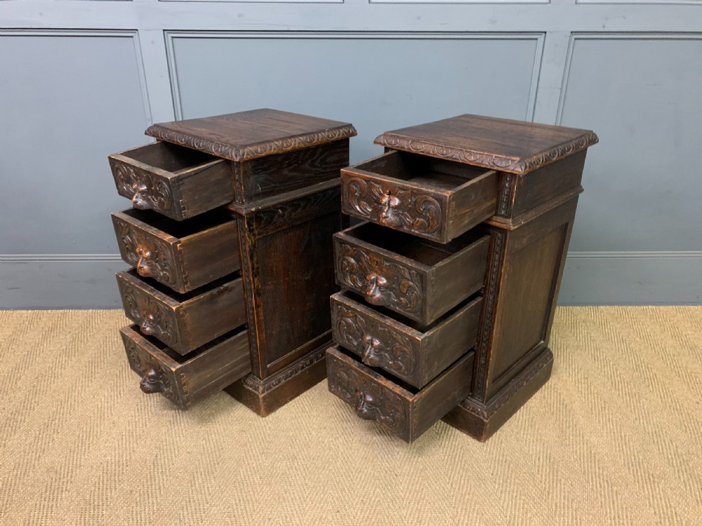 Pair of Victorian Carved Oak Bedside Chests View VI