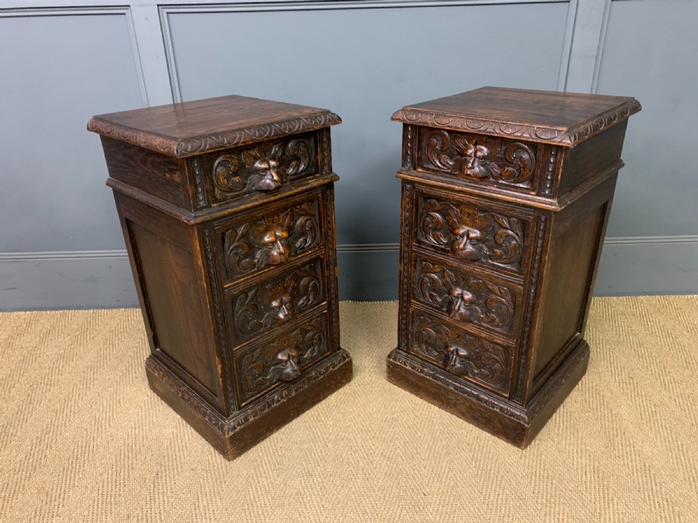 Pair of Victorian Carved Oak Bedside Chests View VII