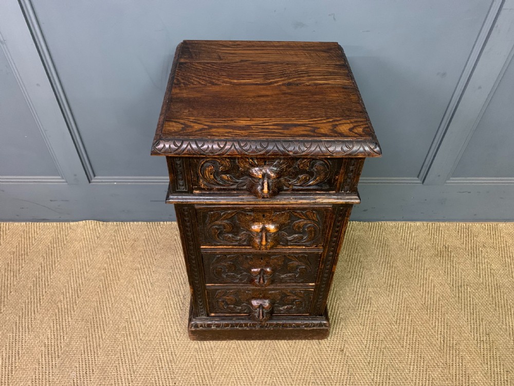Pair of Victorian Carved Oak Bedside Chests View VIII
