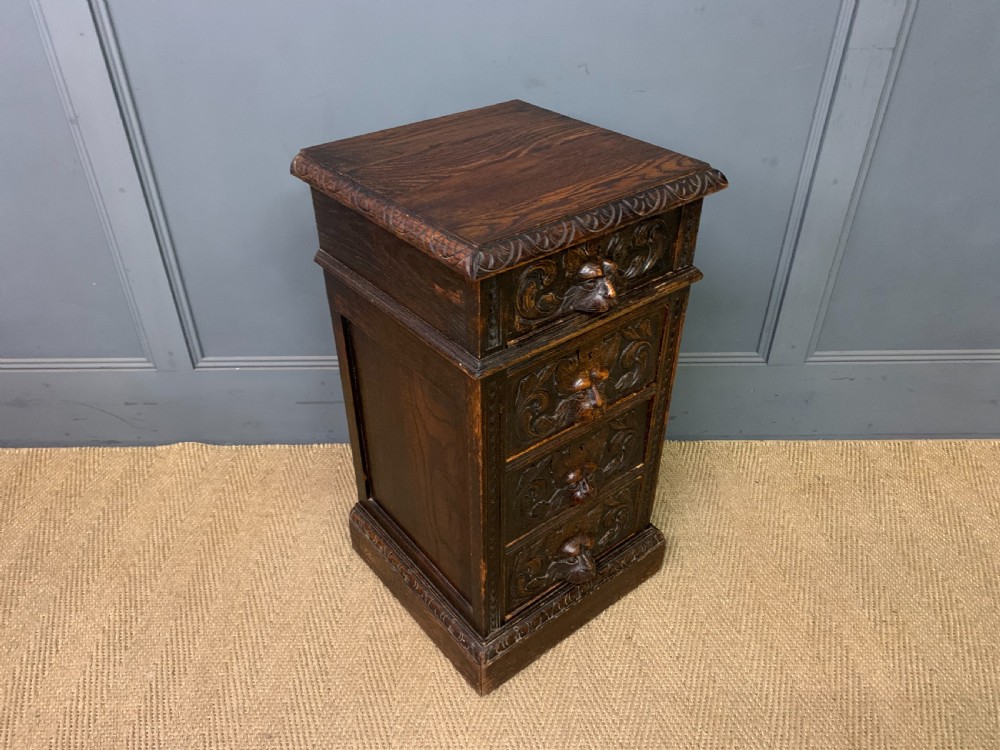 Pair of Victorian Carved Oak Bedside Chests View XI
