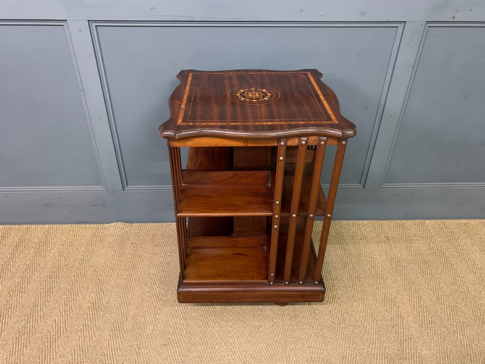Inlaid Mahogany Revolving Bookcase View II