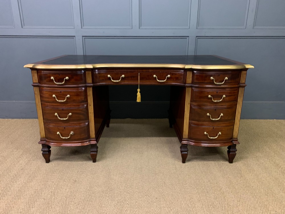 Fine Quality Brass Inlaid Mahogany Pedestal Desk View II