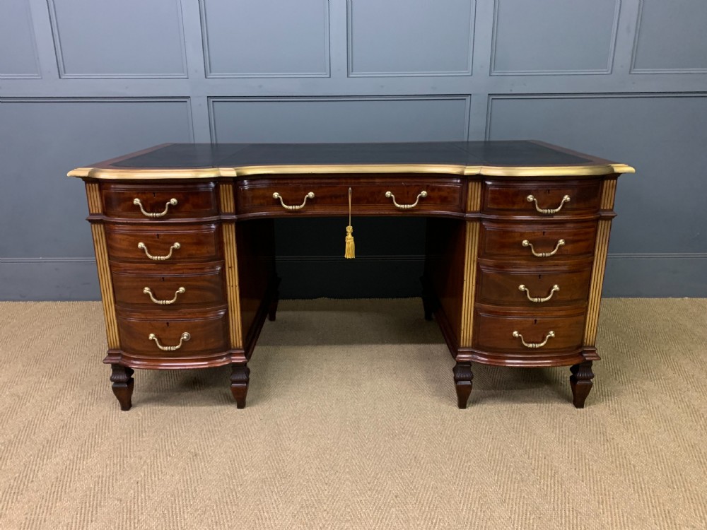Fine Quality Brass Inlaid Mahogany Pedestal Desk View III