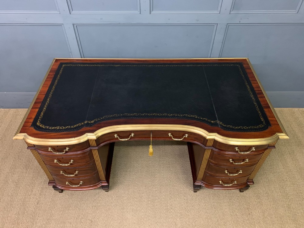 Fine Quality Brass Inlaid Mahogany Pedestal Desk View IV