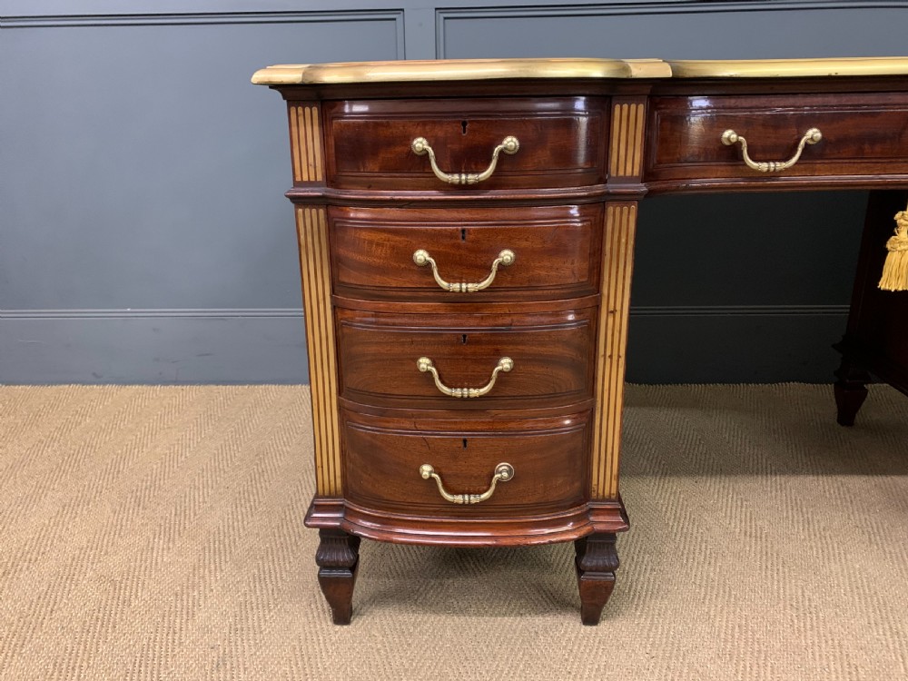 Fine Quality Brass Inlaid Mahogany Pedestal Desk View V