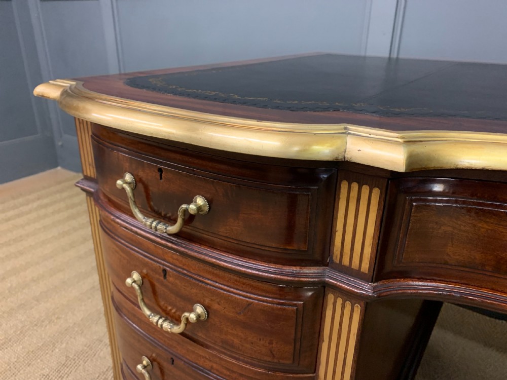 Fine Quality Brass Inlaid Mahogany Pedestal Desk View VI