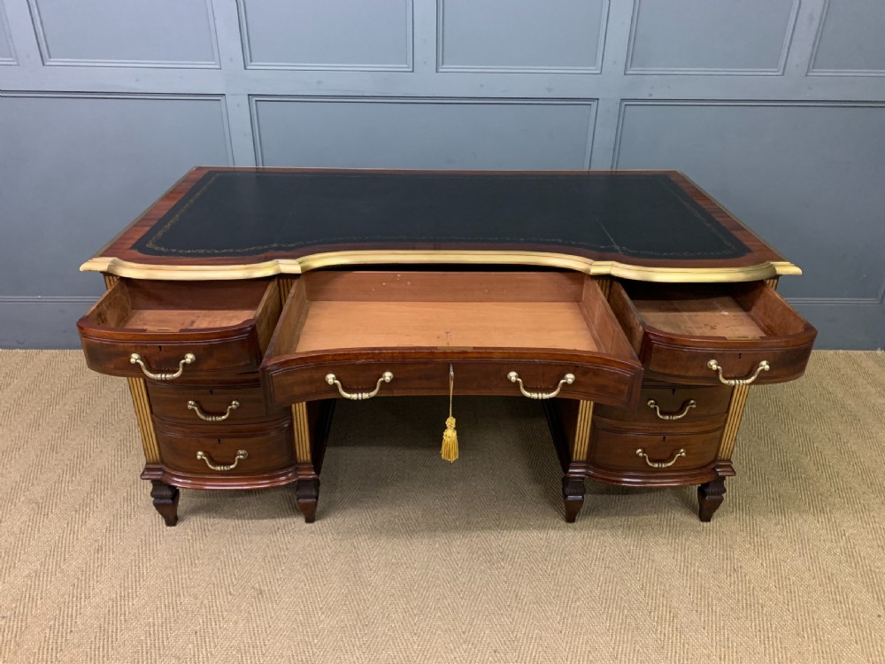 Fine Quality Brass Inlaid Mahogany Pedestal Desk View X