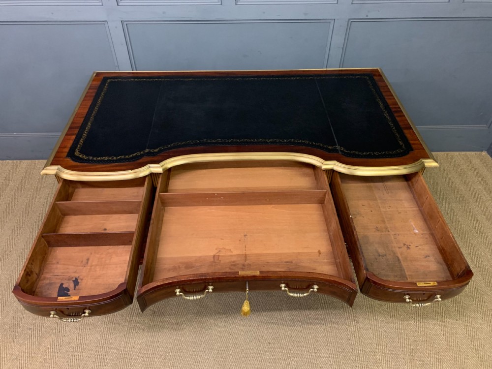 Fine Quality Brass Inlaid Mahogany Pedestal Desk View XI