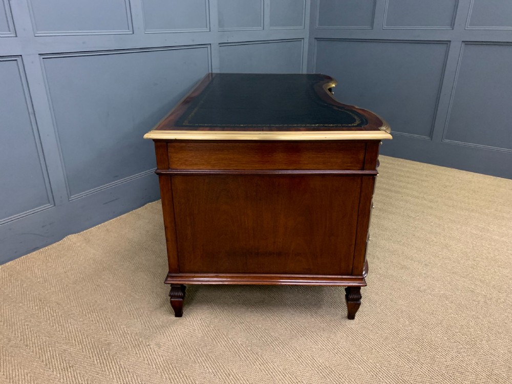Fine Quality Brass Inlaid Mahogany Pedestal Desk View XIV
