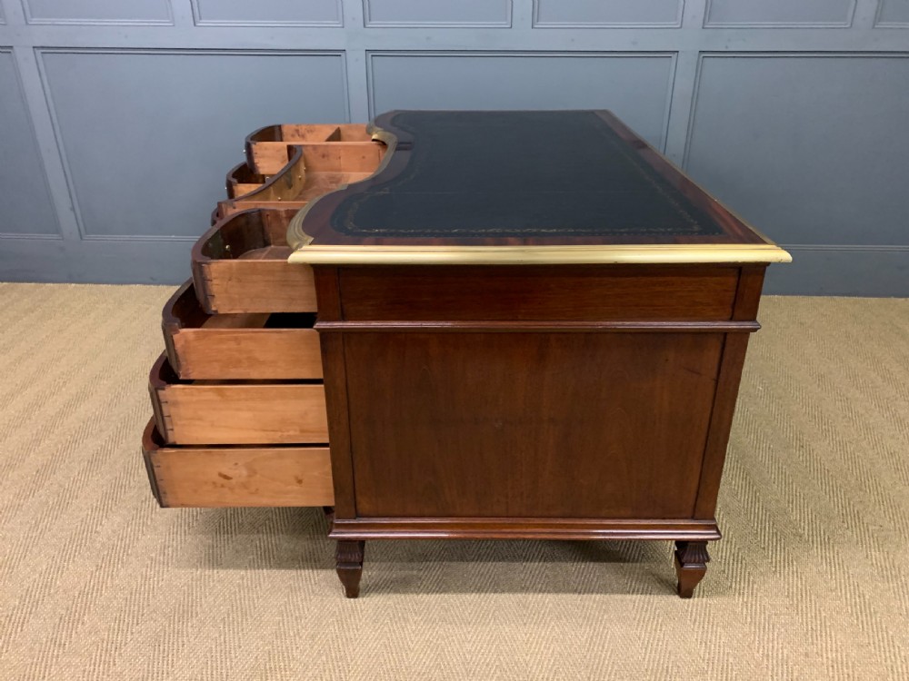 Fine Quality Brass Inlaid Mahogany Pedestal Desk View XVIII