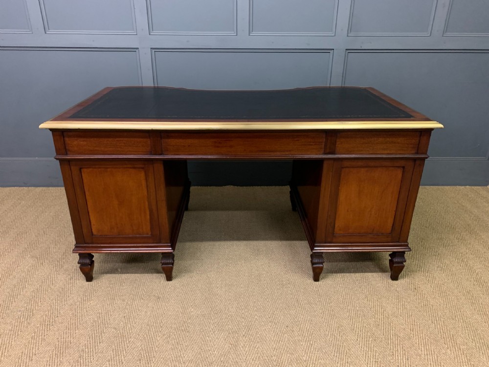 Fine Quality Brass Inlaid Mahogany Pedestal Desk View XX