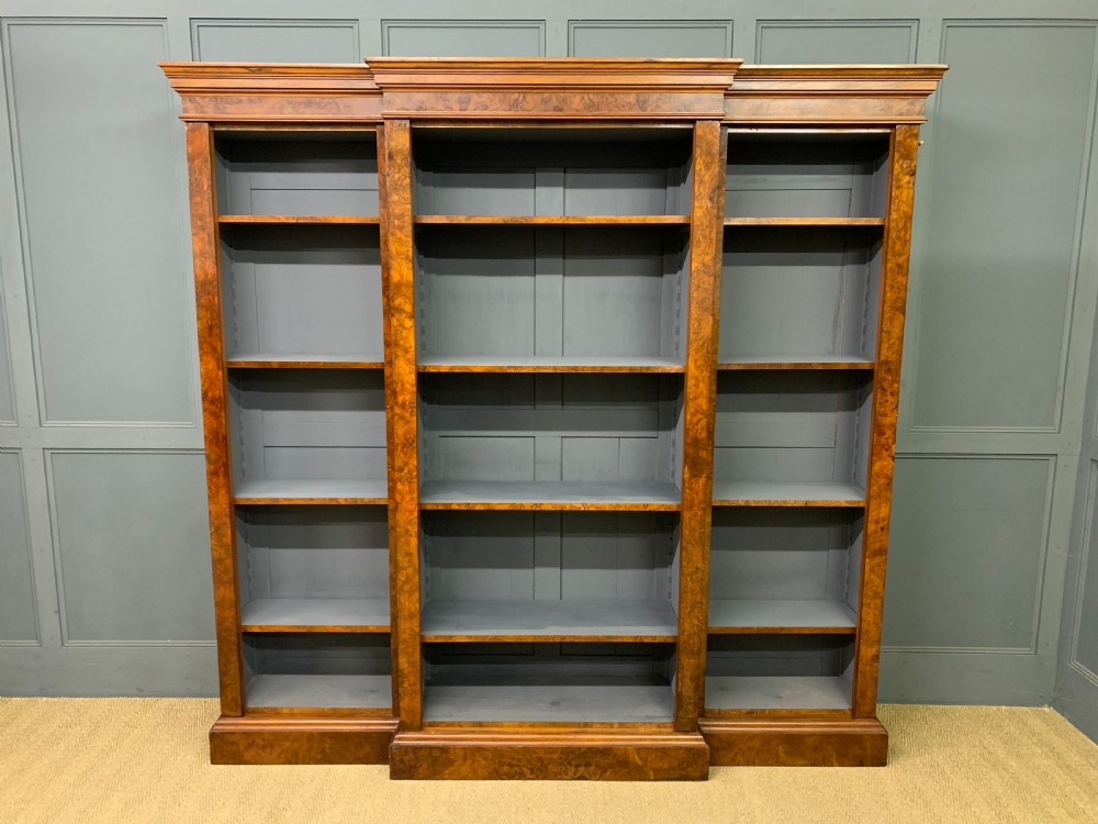 Victorian Burr Walnut Open Bookcase