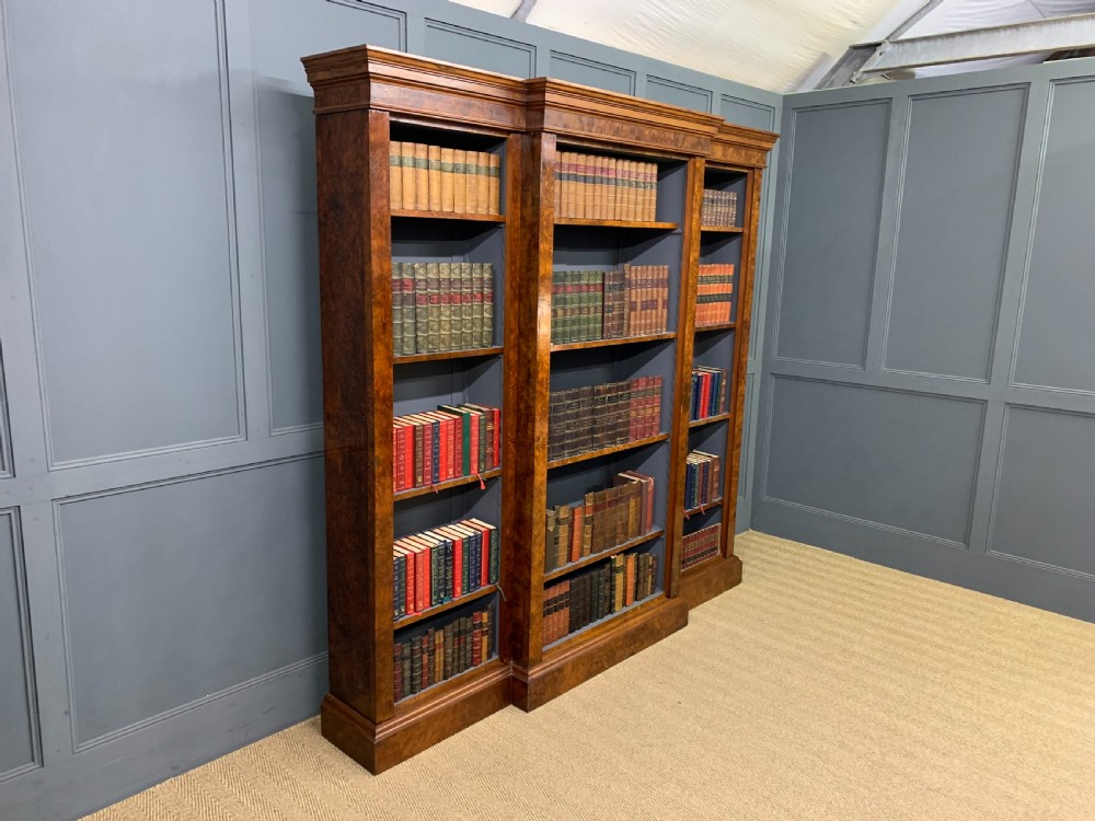 Victorian Burr Walnut Open Bookcase View VI