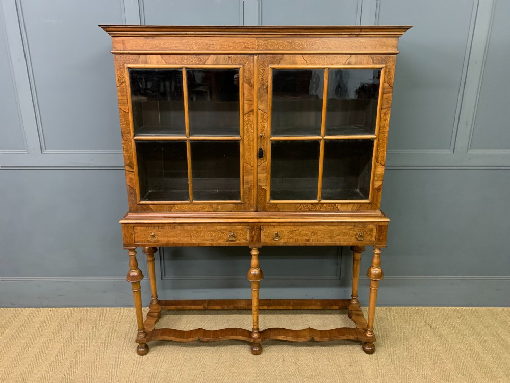 Marquetry Inlaid Burr Walnut Cabinet on Stand View II