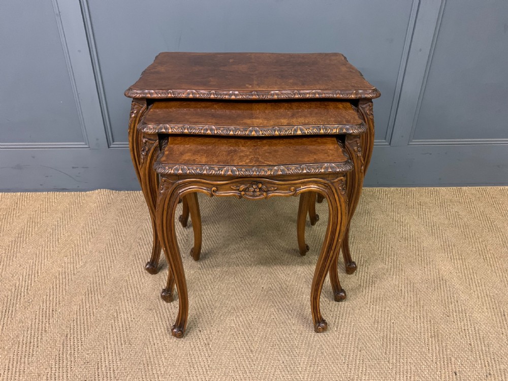 Burr Walnut Nest of 3 Tables View II